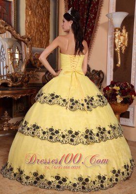 Yellow Quinceanera Dress Strapless Organza Lace Appliques