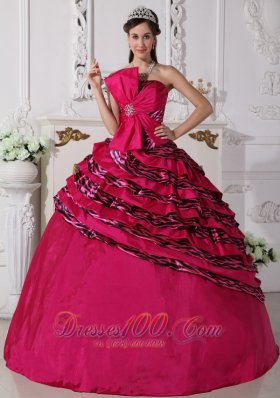 Hot Pink Trendy Quinceanera Dress Strapless Zebra Beading