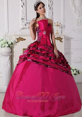 Hot Pink Trendy Quinceanera Dress Strapless Zebra Beading