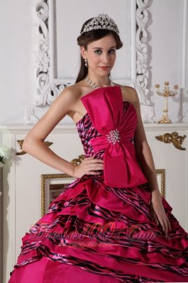 Hot Pink Trendy Quinceanera Dress Strapless Zebra Beading