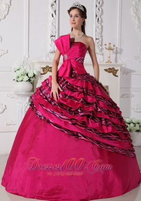 Hot Pink Trendy Quinceanera Dress Strapless Zebra Beading