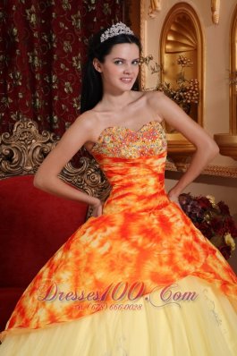 Yellow Quinceanera Dress Sweetheart Tulle Beading