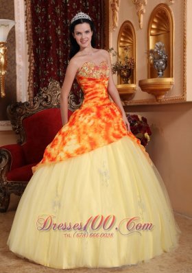 Yellow Quinceanera Dress Sweetheart Tulle Beading