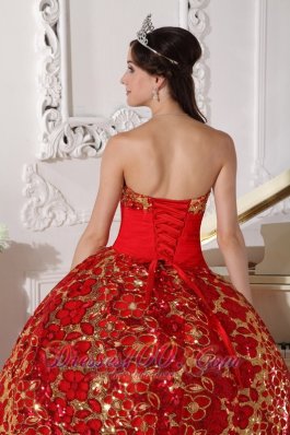 Red Quinceanera Dress Strapless Tulle Beading Ruch