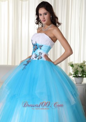 Aqua Ball Gown Strapless TrTulle Beading Quinceanera Dress