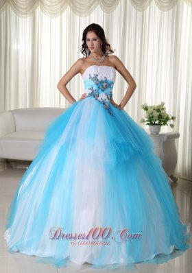 Aqua Ball Gown Strapless TrTulle Beading Quinceanera Dress