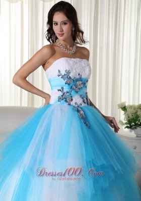 Aqua Ball Gown Strapless TrTulle Beading Quinceanera Dress