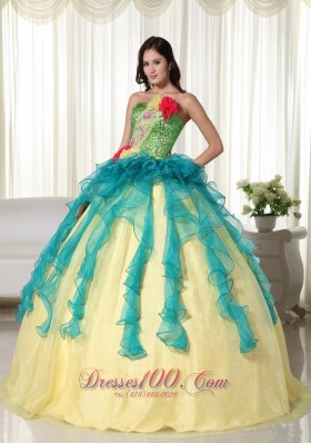 Yellow Strapless Floor-length Organza Quinceanera Dress