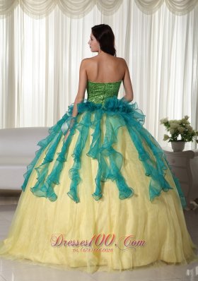 Yellow Strapless Floor-length Organza Quinceanera Dress