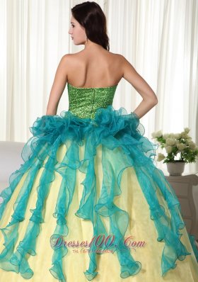 Yellow Strapless Floor-length Organza Quinceanera Dress