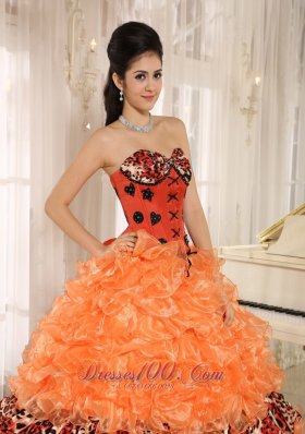 Orange Ruffles Appliques Sweetheart Quinceanera Dress Leopard