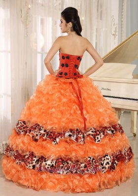 Orange Ruffles Appliques Sweetheart Quinceanera Dress Leopard