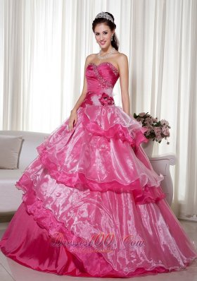 Sweetheart Taffeta Organza Beading Floral Quinceanera Dress