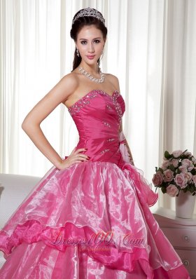 Sweetheart Taffeta Organza Beading Floral Quinceanera Dress