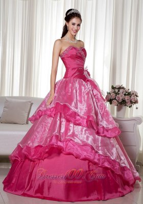 Sweetheart Taffeta Organza Beading Floral Quinceanera Dress