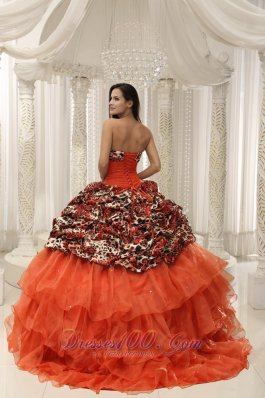 Organza Upscale Beaded Decorate Leopard Quinceanera Dress