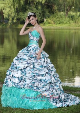 Organza Beaded Pick-ups and Ruffles Quinceanera Dress