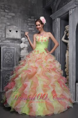 Sassy Multi-color Sweet 16 Dress Strapless Taffeta Organza Floral