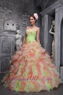 Sassy Multi-color Sweet 16 Dress Strapless Taffeta Organza Floral