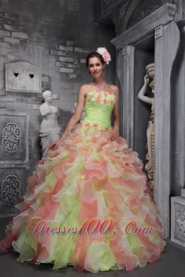 Sassy Multi-color Sweet 16 Dress Strapless Taffeta Organza Floral