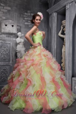 Sassy Multi-color Sweet 16 Dress Strapless Taffeta Organza Floral