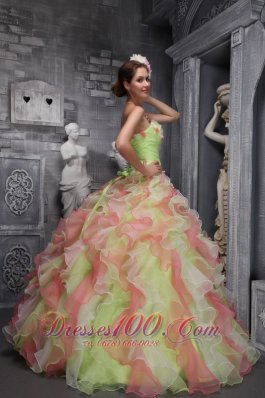 Sassy Multi-color Sweet 16 Dress Strapless Taffeta Organza Floral