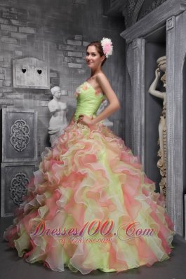 Sassy Multi-color Sweet 16 Dress Strapless Taffeta Organza Floral