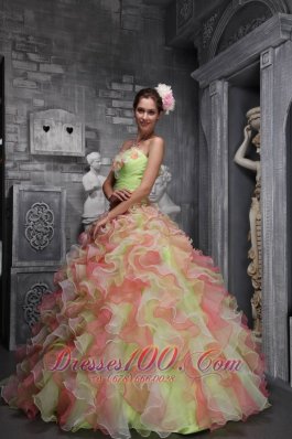 Sassy Multi-color Sweet 16 Dress Strapless Taffeta Organza Floral