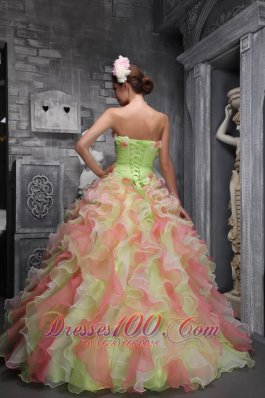 Sassy Multi-color Sweet 16 Dress Strapless Taffeta Organza Floral