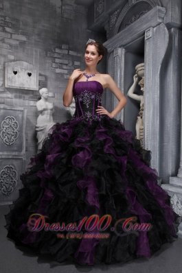 Trendy Purple Black Quinceanera Dress Strapless Taffeta Organza