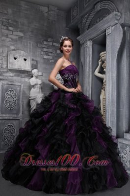 Trendy Purple Black Quinceanera Dress Strapless Taffeta Organza