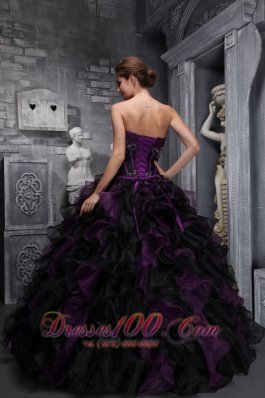 Trendy Purple Black Quinceanera Dress Strapless Taffeta Organza