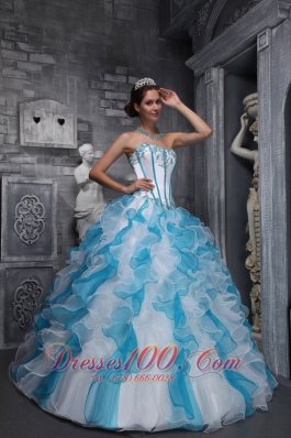 White Sky Blue Quinceanera Dress Sweetheart Taffeta Organza