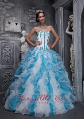 White Sky Blue Quinceanera Dress Sweetheart Taffeta Organza