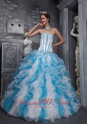 White Sky Blue Quinceanera Dress Sweetheart Taffeta Organza