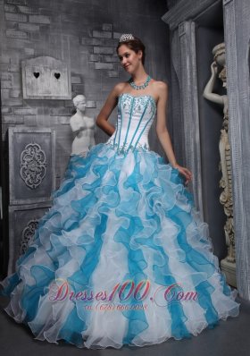 White Sky Blue Quinceanera Dress Sweetheart Taffeta Organza