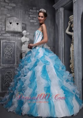 White Sky Blue Quinceanera Dress Sweetheart Taffeta Organza