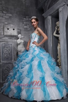 White Sky Blue Quinceanera Dress Sweetheart Taffeta Organza