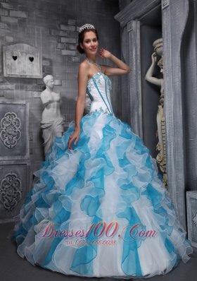 White Sky Blue Quinceanera Dress Sweetheart Taffeta Organza