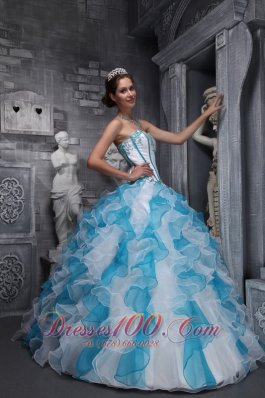 White Sky Blue Quinceanera Dress Sweetheart Taffeta Organza