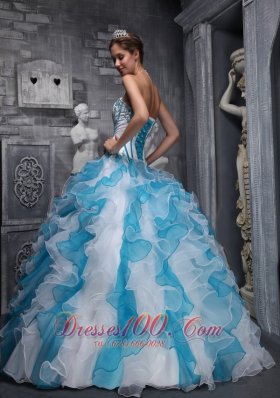 White Sky Blue Quinceanera Dress Sweetheart Taffeta Organza