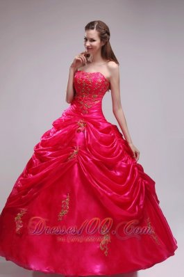 2013 Red Quinceanera Dress Organza Beading Pick-ups