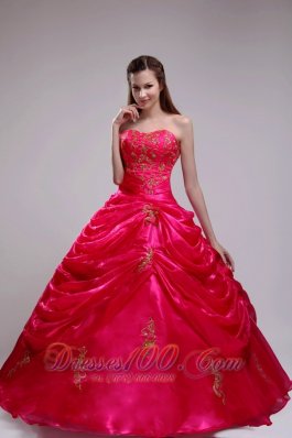 2013 Red Quinceanera Dress Organza Beading Pick-ups