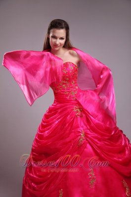 2013 Red Quinceanera Dress Organza Beading Pick-ups