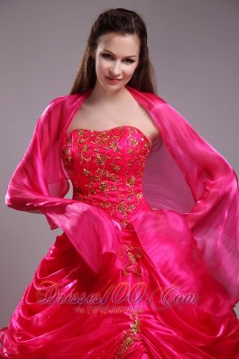 2013 Red Quinceanera Dress Organza Beading Pick-ups