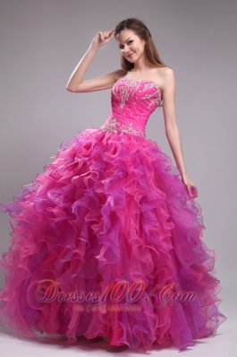 Fuchsia Ball Gown Dress for Quinceanera Beading Sweetheart