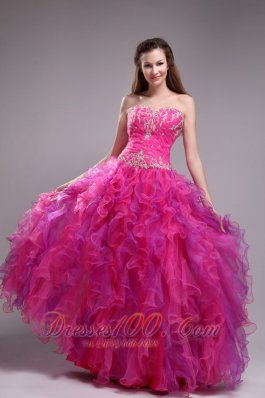 Fuchsia Ball Gown Dress for Quinceanera Beading Sweetheart