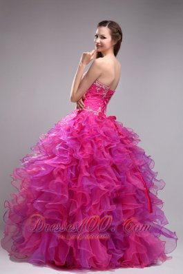 Fuchsia Ball Gown Dress for Quinceanera Beading Sweetheart