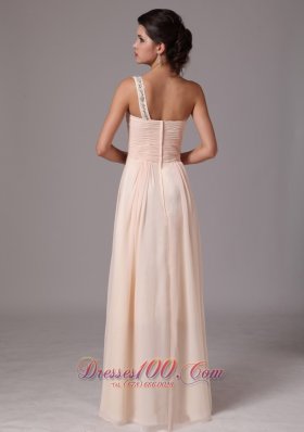 One Shoulder Champagne Beaded Chiffon Prom Gowns