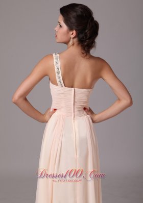 One Shoulder Champagne Beaded Chiffon Prom Gowns